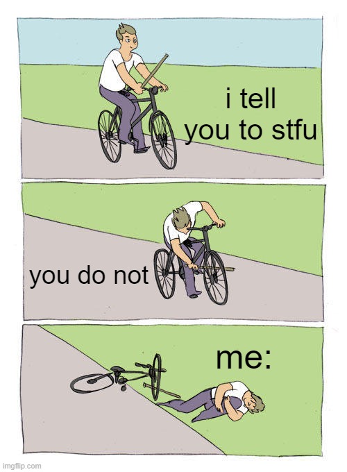 Bike Fall Meme | i tell you to stfu you do not me: | image tagged in memes,bike fall | made w/ Imgflip meme maker