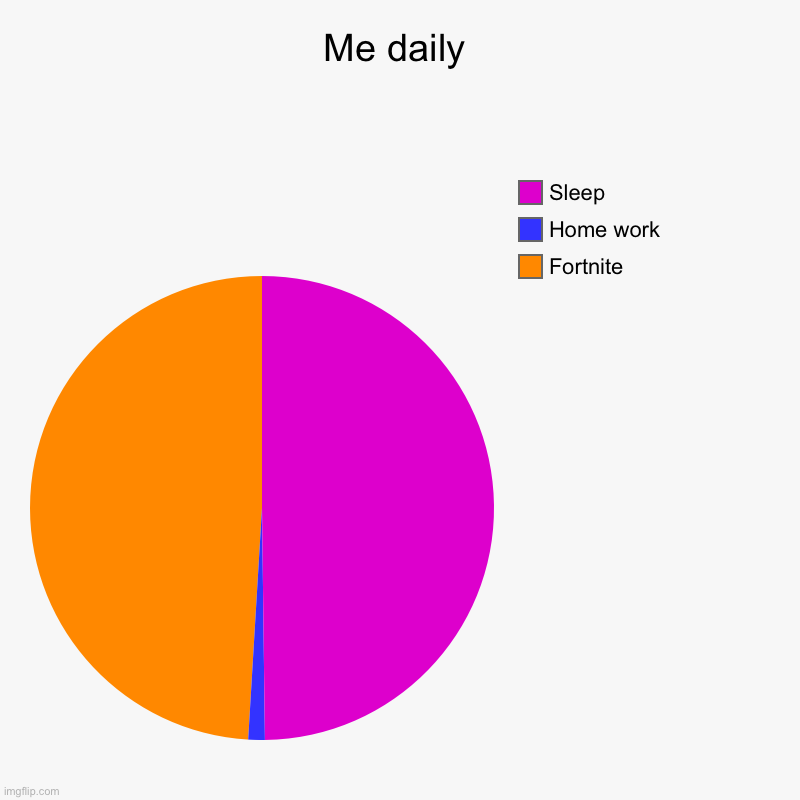 Me daily | Fortnite, Home work, Sleep | image tagged in charts,pie charts | made w/ Imgflip chart maker