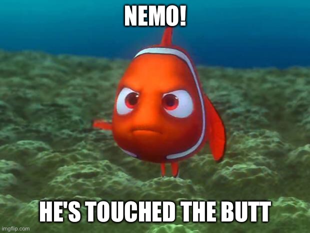 He touched the butt!!!! | NEMO! HE'S TOUCHED THE BUTT | image tagged in nemo | made w/ Imgflip meme maker