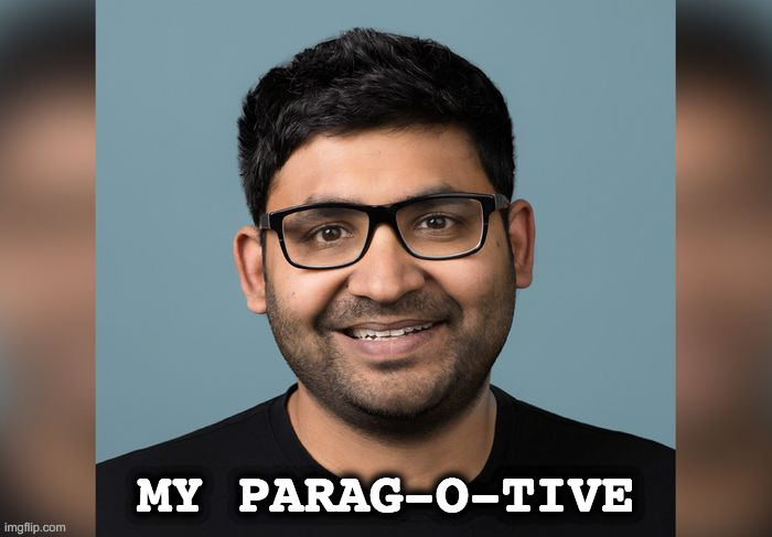 PARAG o Tive | MY PARAG-O-TIVE | image tagged in twitter,memes,mean memes,banned | made w/ Imgflip meme maker