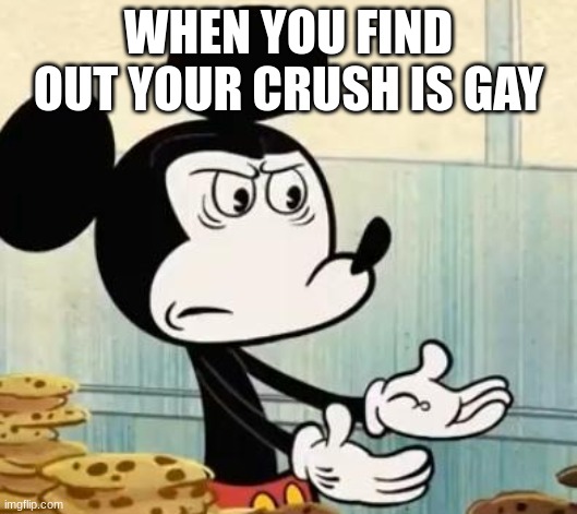 (Mod note: Gay people are gonna be like: Hell yeah) | WHEN YOU FIND OUT YOUR CRUSH IS GAY | image tagged in memes,when you realize,mickey,crush,gay | made w/ Imgflip meme maker