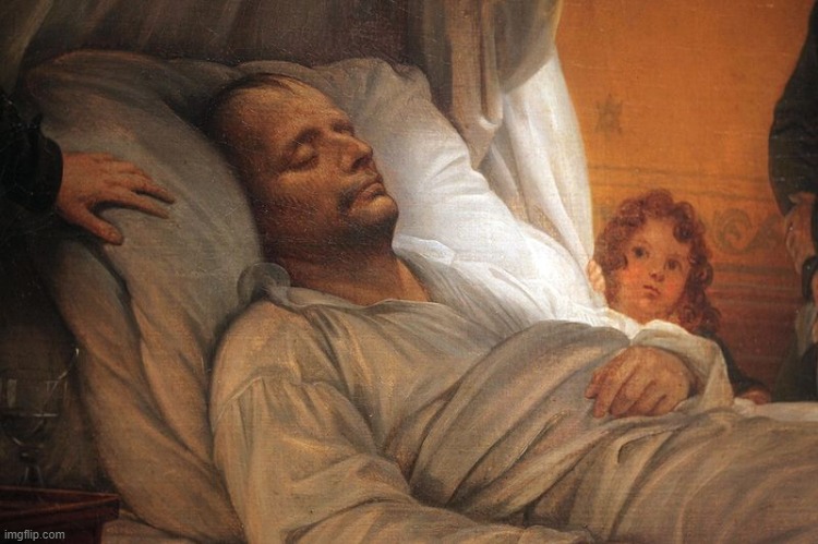 Napoleon on his deathbed | image tagged in napoleon on his deathbed | made w/ Imgflip meme maker