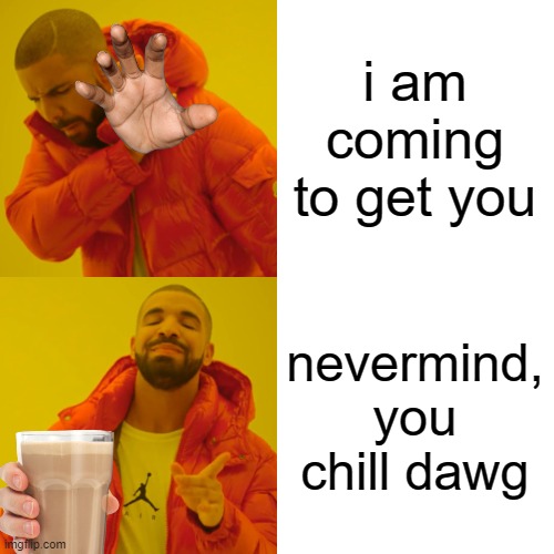 Drake Hotline Bling Meme | i am coming to get you nevermind, you chill dawg | image tagged in memes,drake hotline bling | made w/ Imgflip meme maker