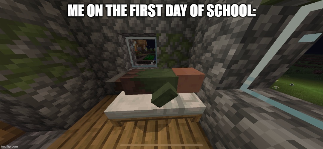 cmonnnnnnnn | ME ON THE FIRST DAY OF SCHOOL: | image tagged in villager sleeping,sleeping shaq,funny,memes,dank | made w/ Imgflip meme maker
