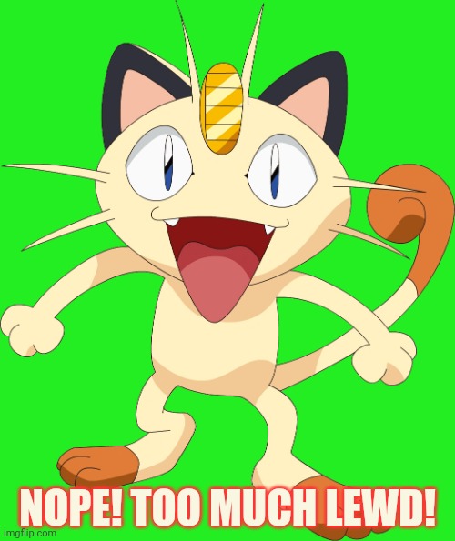 team rocket meowth | NOPE! TOO MUCH LEWD! | image tagged in team rocket meowth | made w/ Imgflip meme maker