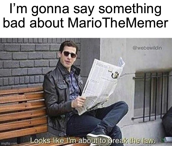 oMg He DiD nOtHiNg WrOnG | I’m gonna say something bad about MarioTheMemer | image tagged in looks like i'm about to break the law | made w/ Imgflip meme maker