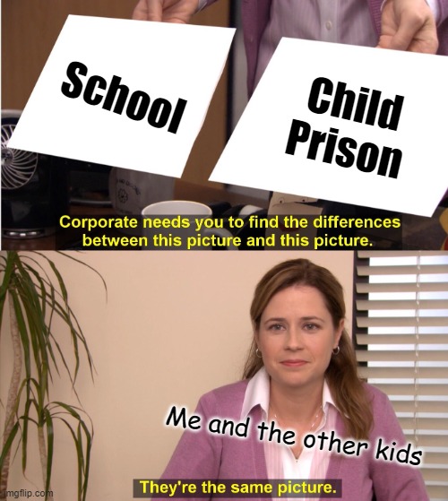 They're The Same Picture Meme | School; Child Prison; Me and the other kids | image tagged in memes,they're the same picture | made w/ Imgflip meme maker