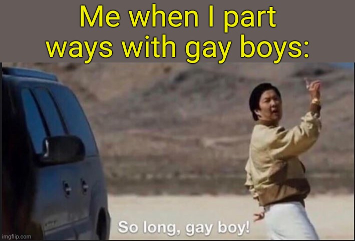 . | Me when I part ways with gay boys: | image tagged in so long gay boy | made w/ Imgflip meme maker