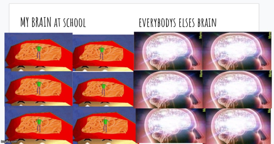 My brain at school vs everybody elses | image tagged in smg4's face | made w/ Imgflip meme maker