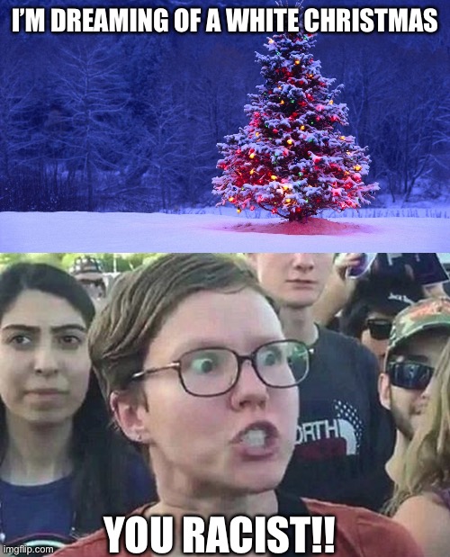 lol this is true though | I’M DREAMING OF A WHITE CHRISTMAS; YOU RACIST!! | image tagged in christmas tree,triggered liberal,white christmas,racism,fascism | made w/ Imgflip meme maker