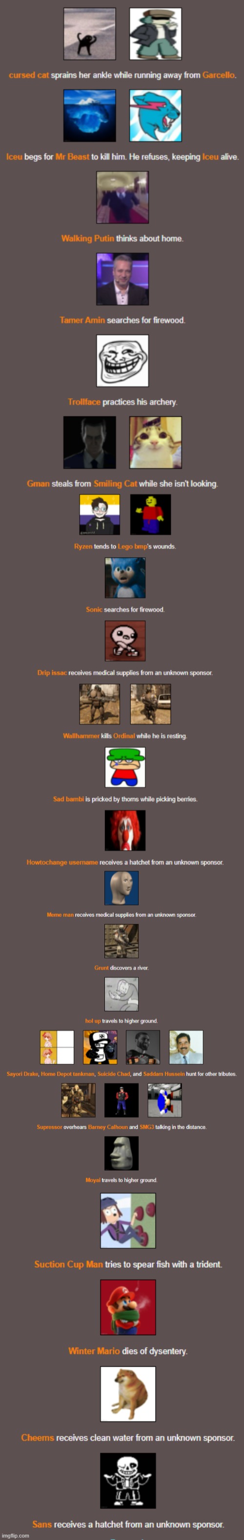Mario got too cold, صدام يطارد بعض الاشخاص بثلاثة اشخاص يعتبرهم رفاقه, wallhammer kills his partner, the trollface is acting sus | made w/ Imgflip meme maker