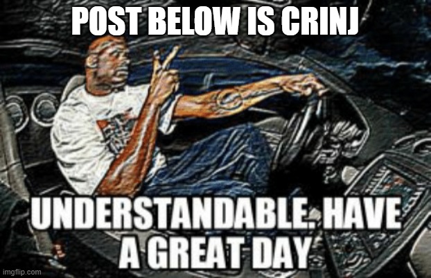 Understandable have a great day | POST BELOW IS CRINJ | image tagged in understandable have a great day | made w/ Imgflip meme maker