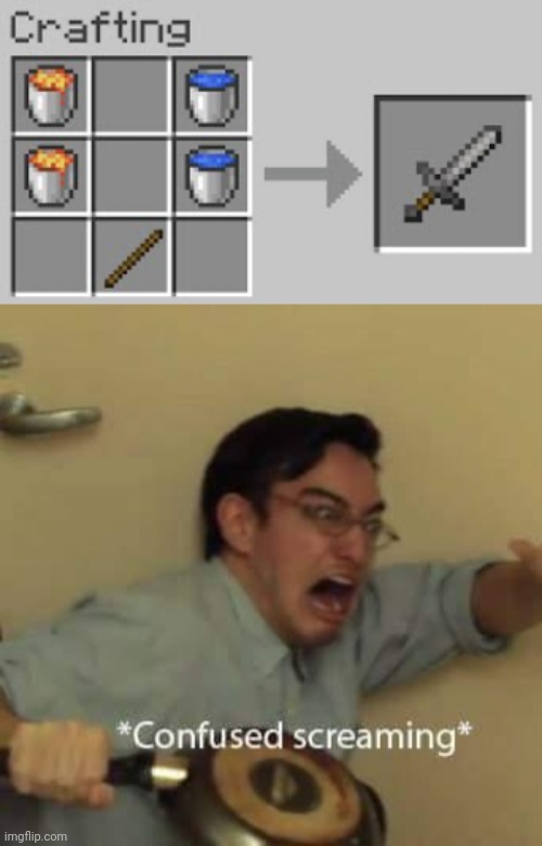 Obsidian sword??? | image tagged in filthy frank confused scream,minecraft,blurst | made w/ Imgflip meme maker