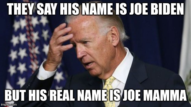 ReAl NaMe | THEY SAY HIS NAME IS JOE BIDEN; BUT HIS REAL NAME IS JOE MAMMA | image tagged in joe biden worries | made w/ Imgflip meme maker