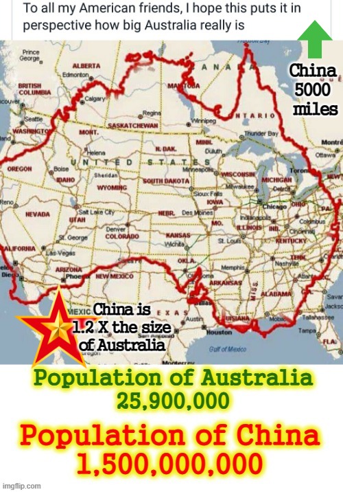 Enemy at the Door | China
5000
 miles; China is 1.2 X the size
of Australia | image tagged in meanwhile in australia | made w/ Imgflip meme maker