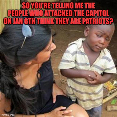 They are just easily conned simpletons | SO YOU'RE TELLING ME THE PEOPLE WHO ATTACKED THE CAPITOL ON JAN 6TH THINK THEY ARE PATRIOTS? | image tagged in so youre telling me | made w/ Imgflip meme maker