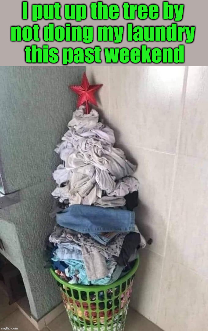 A positive out of a negative. | I put up the tree by 
not doing my laundry 
this past weekend | image tagged in christmas tree,laundry | made w/ Imgflip meme maker