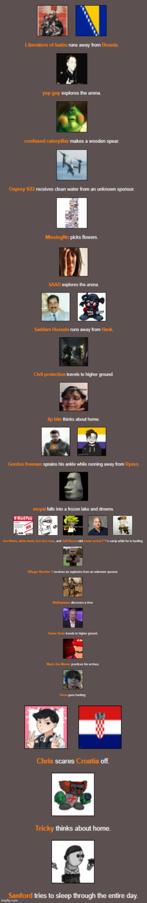 A man scares the whole of croatia, opposite with bosnia, صدام يخاف من هانك and The natives sadly die | made w/ Imgflip meme maker