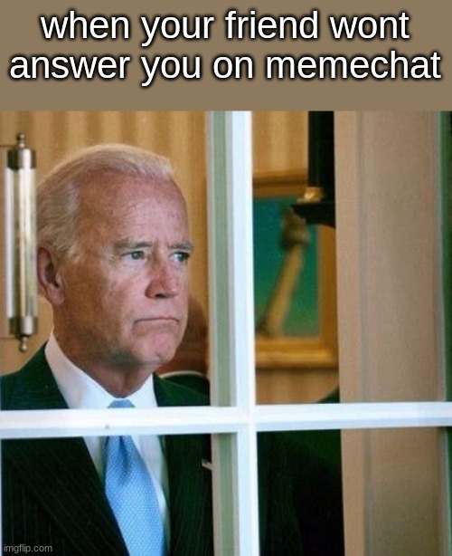 boe jiden | when your friend wont answer you on memechat | image tagged in sad joe biden | made w/ Imgflip meme maker