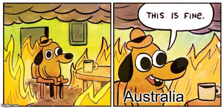 This Is Fine Meme | Australia | image tagged in memes,this is fine,forest fire | made w/ Imgflip meme maker