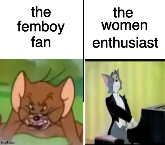 The rodent fan vs. The feline enthusiast | women; femboy | image tagged in the rodent fan vs the feline enthusiast | made w/ Imgflip meme maker