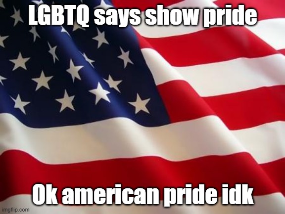 American flag | LGBTQ says show pride; Ok american pride idk | image tagged in american flag | made w/ Imgflip meme maker