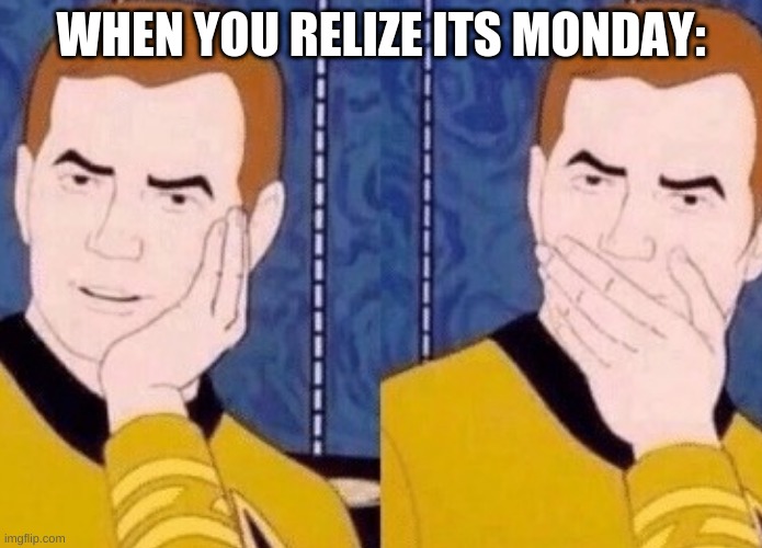 When you relzie its monday | WHEN YOU RELIZE ITS MONDAY: | image tagged in shocked,monday,surprise | made w/ Imgflip meme maker