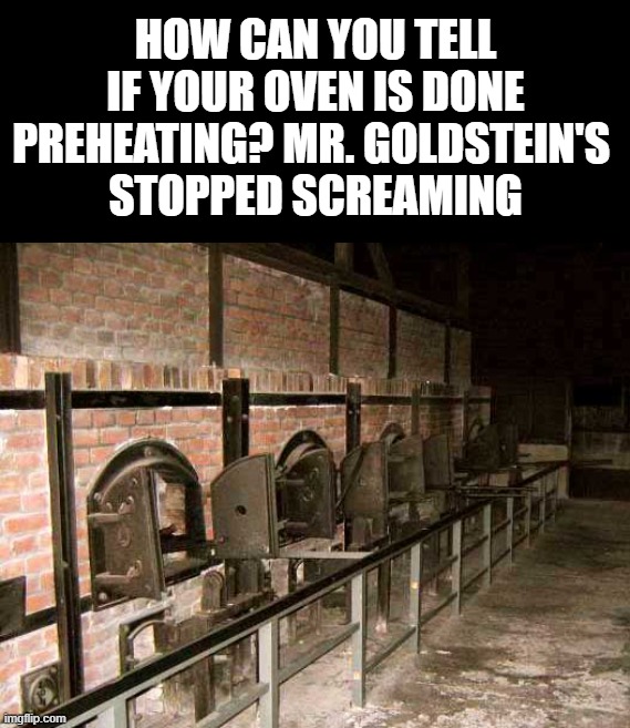 HOW CAN YOU TELL IF YOUR OVEN IS DONE PREHEATING? MR. GOLDSTEIN'S 
STOPPED SCREAMING | image tagged in dark humor | made w/ Imgflip meme maker