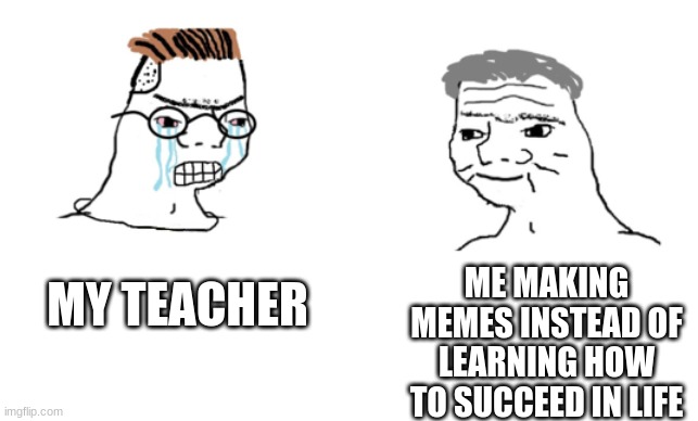 haha brrrrrrr | ME MAKING MEMES INSTEAD OF LEARNING HOW TO SUCCEED IN LIFE; MY TEACHER | image tagged in haha brrrrrrr | made w/ Imgflip meme maker