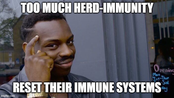 Roll Safe Think About It | TOO MUCH HERD-IMMUNITY; RESET THEIR IMMUNE SYSTEMS | image tagged in memes,roll safe think about it | made w/ Imgflip meme maker