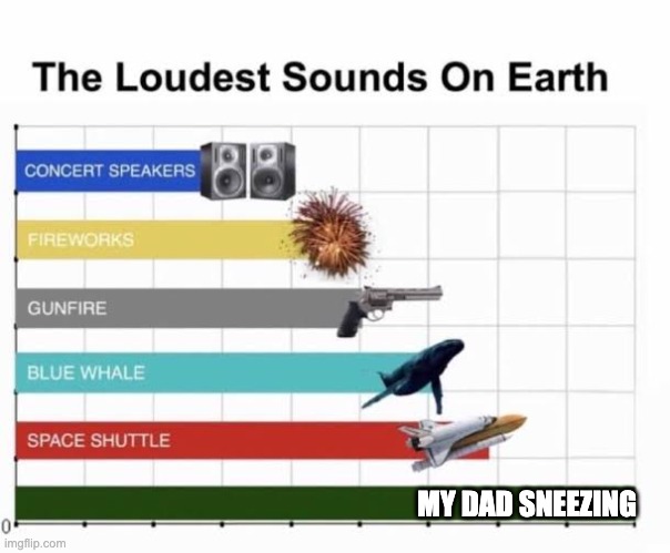 The Loudest Sounds on Earth | MY DAD SNEEZING | image tagged in the loudest sounds on earth | made w/ Imgflip meme maker