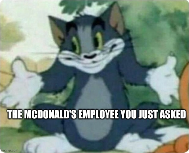 Tom Shrugging | THE MCDONALD'S EMPLOYEE YOU JUST ASKED | image tagged in tom shrugging | made w/ Imgflip meme maker