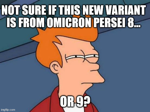 Omicron Covid 8 | NOT SURE IF THIS NEW VARIANT IS FROM OMICRON PERSEI 8... OR 9? | image tagged in memes,futurama fry | made w/ Imgflip meme maker