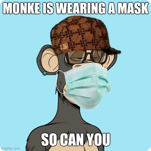 E | MONKE IS WEARING A MASK; SO CAN YOU | image tagged in nft strategist | made w/ Imgflip meme maker