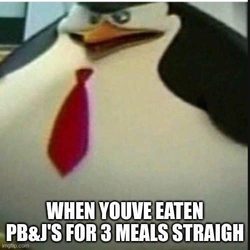 NEW TEMPLATE | WHEN YOUVE EATEN PB&J'S FOR 3 MEALS STRAIGH | image tagged in massive private | made w/ Imgflip meme maker