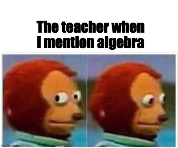 Monkey Puppet Meme | The teacher when I mention algebra | image tagged in memes,monkey puppet | made w/ Imgflip meme maker