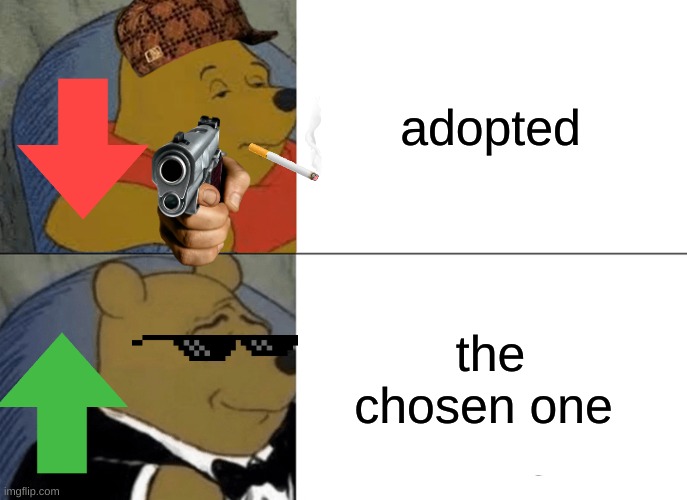 Tuxedo Winnie The Pooh | adopted; the chosen one | image tagged in memes,tuxedo winnie the pooh | made w/ Imgflip meme maker