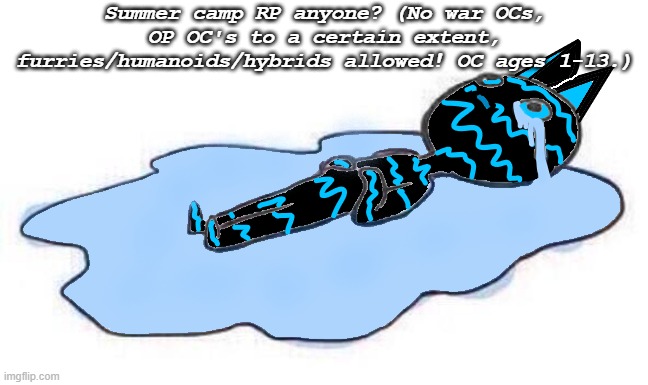 read the tags lololol :) | Summer camp RP anyone? (No war OCs, OP OC's to a certain extent, furries/humanoids/hybrids allowed! OC ages 1-13.) | image tagged in zigzag cries on the floor,hes just contemplating life,nothing to see here,also dont upvote this | made w/ Imgflip meme maker