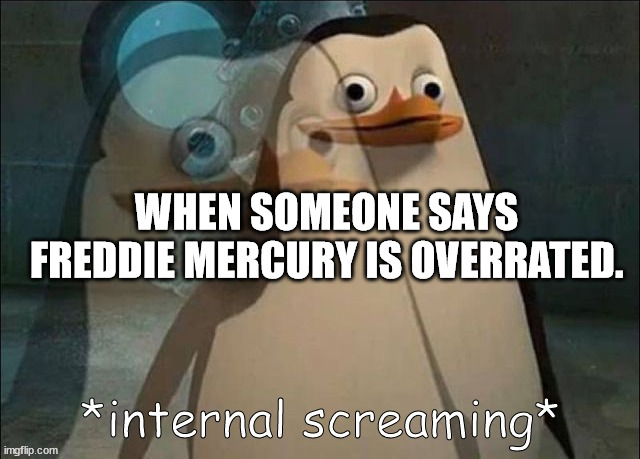 Private Internal Screaming | WHEN SOMEONE SAYS FREDDIE MERCURY IS OVERRATED. | image tagged in private internal screaming | made w/ Imgflip meme maker