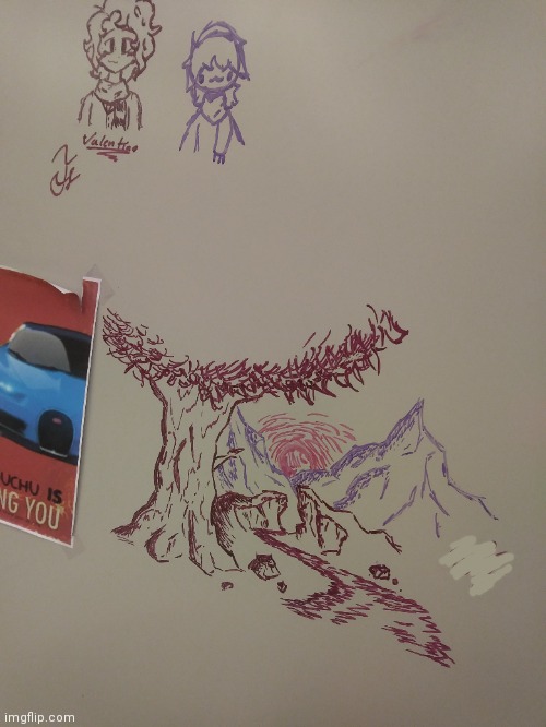 Drew a small scene on my teacher's white board :) | image tagged in princevince64,theres a small drawing,of a new oc im making,in the top left xd | made w/ Imgflip meme maker
