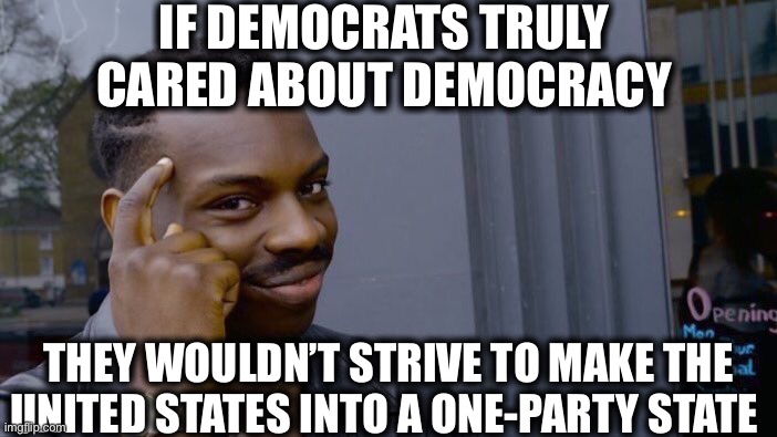Seriously | IF DEMOCRATS TRULY CARED ABOUT DEMOCRACY; THEY WOULDN’T STRIVE TO MAKE THE UNITED STATES INTO A ONE-PARTY STATE | image tagged in memes,roll safe think about it,democrats,democratic party,democratic socialism,communism | made w/ Imgflip meme maker