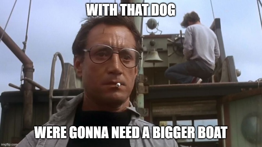 Going to need a bigger boat | WITH THAT DOG WERE GONNA NEED A BIGGER BOAT | image tagged in going to need a bigger boat | made w/ Imgflip meme maker