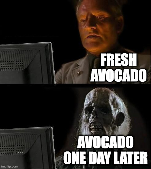 Fresh avocado |  FRESH AVOCADO; AVOCADO ONE DAY LATER | image tagged in skeleton still waiting,avocado,fruit,decay | made w/ Imgflip meme maker