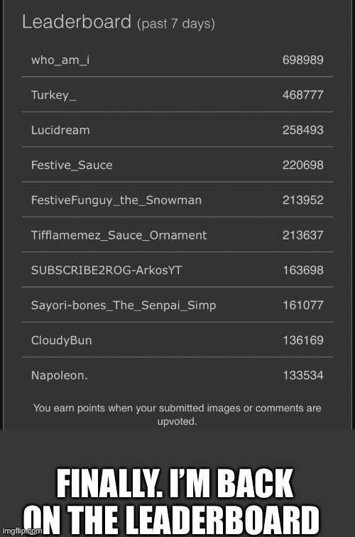 FINALLY. I’M BACK ON THE LEADERBOARD | made w/ Imgflip meme maker