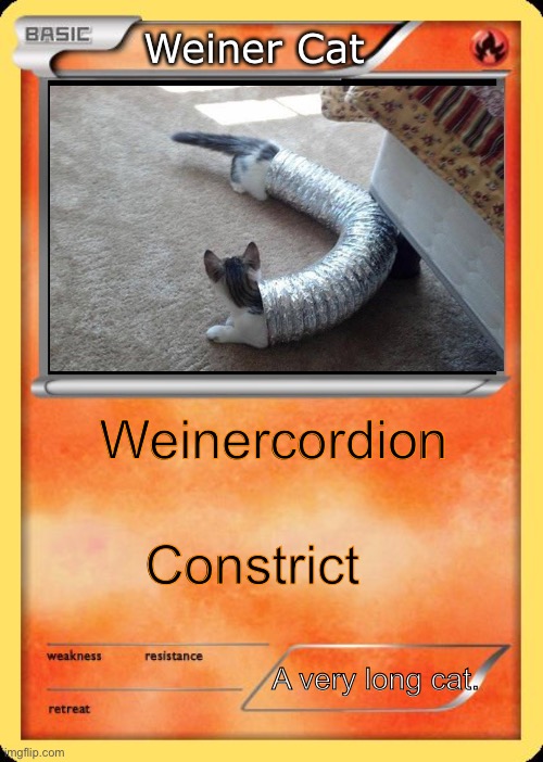 Blank Pokemon Card | Weiner Cat Constrict A very long cat. Weinercordion | image tagged in blank pokemon card | made w/ Imgflip meme maker