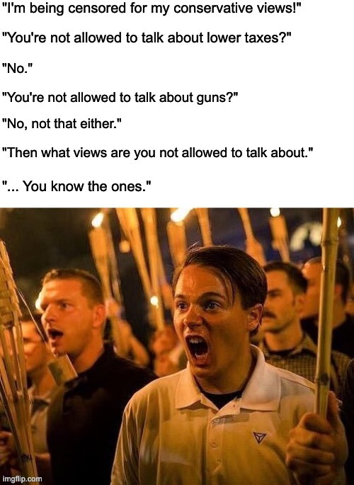 You know... Those views. | image tagged in alt right,donald trump,qanon,charlottesville,racism | made w/ Imgflip meme maker