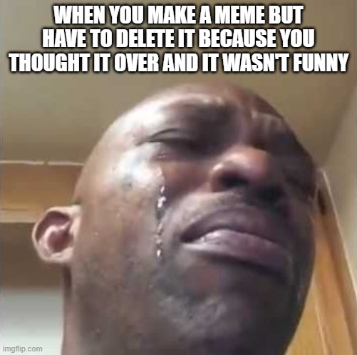 Crying guy meme | WHEN YOU MAKE A MEME BUT HAVE TO DELETE IT BECAUSE YOU THOUGHT IT OVER AND IT WASN'T FUNNY | image tagged in crying guy meme | made w/ Imgflip meme maker