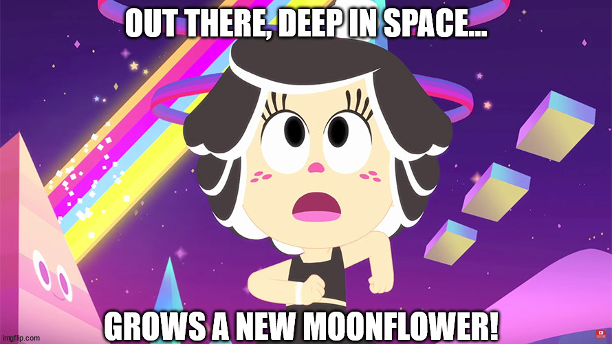 Hanazuki will return! | OUT THERE, DEEP IN SPACE... GROWS A NEW MOONFLOWER! | image tagged in comics/cartoons,hanazuki,moonflower,cartoon,cartoons,animation,Hanazuki | made w/ Imgflip meme maker