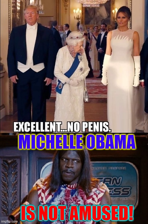 Great Moments in the History of US/UK Relations | MICHELLE OBAMA; IS NOT AMUSED! | image tagged in vince vance,michelle obama,michael obama,memes,queen elizabeth,president donald trump | made w/ Imgflip meme maker