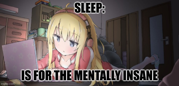 sleep? nahhhh | SLEEP:; IS FOR THE MENTALLY INSANE | image tagged in crazy,sleep | made w/ Imgflip meme maker